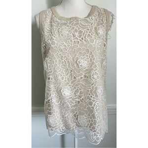 Ann Taylor • NWT Organza Peony Elegant Cream Lace Sleeveless Top